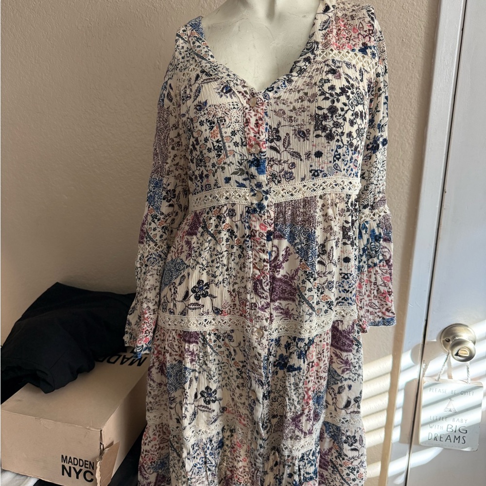 Knox Rose Multicolor Patchwork Long Sleeve Dress